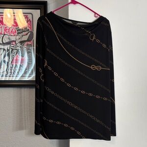 Ann Taylor Black Blouse with Gold Chain Design